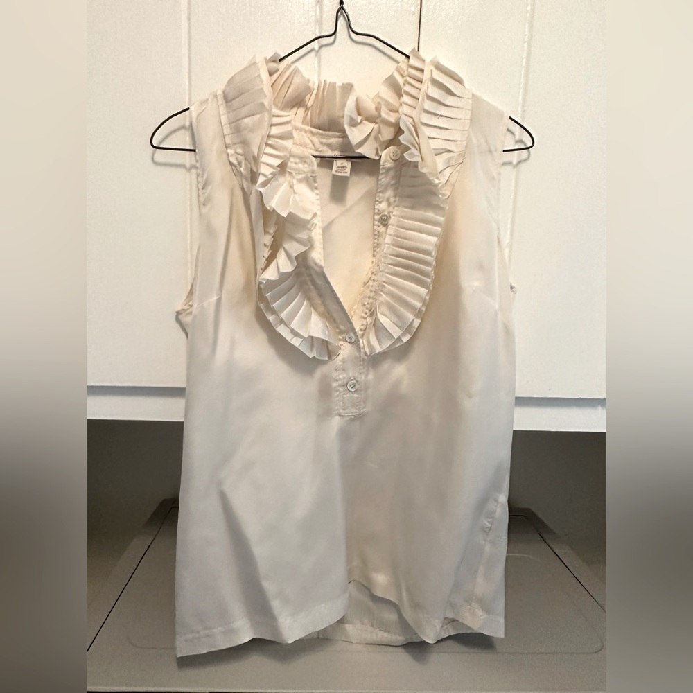 J. Crew Cream Sleeveless Ruffled Blouse